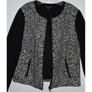 Talbots Sweater Cardigan 16 Zip Front Jacket Stretch Lined Black/White Pockets